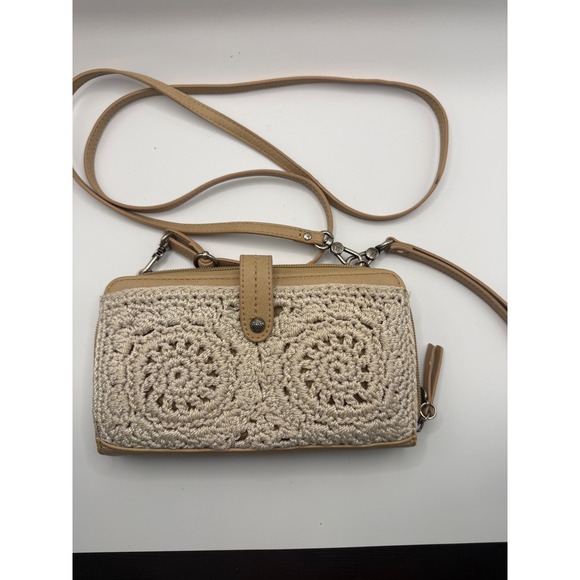 The Sak Handbags - The Sak Iris Smartphone Crossbody Women OS Tan Good Crochet Vegan Leather Wallet